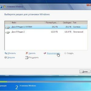 Форматирование жесткого диска в установщике Windows