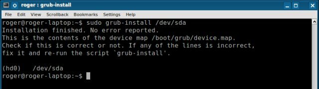 Выполнение команды grub-instal /dev/sda