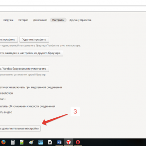 «Дополнительные параметры Яндекс браузера»